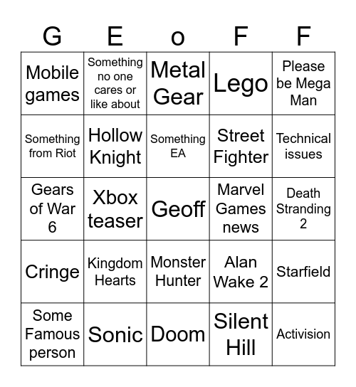 Summer Game Fest Bingo Card