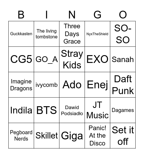 Darkus's spotify music Bingo Card