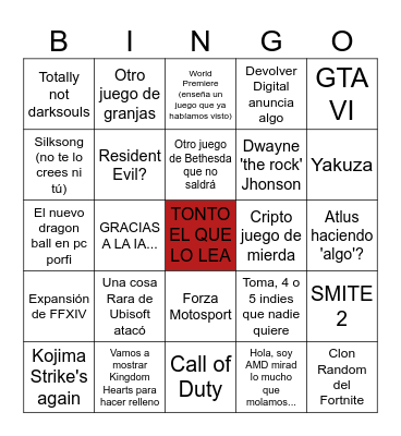 El Bingo del Sumer Game fest Bingo Card