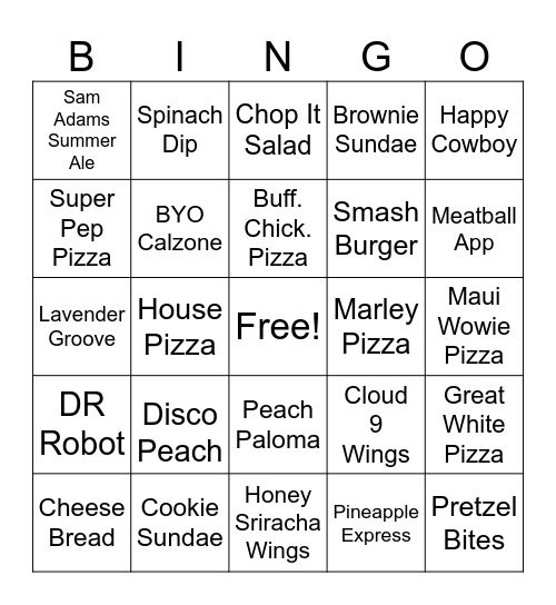 FOOD AND DRINKS Bingo Card