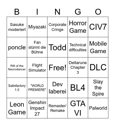 Summer Games Fest 2024 Bingo Card