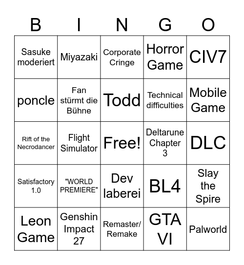 Summer Games Fest 2024 Bingo Card