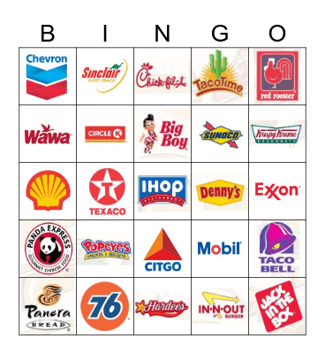 Gas Station & Fast Food Logo Bingo Card