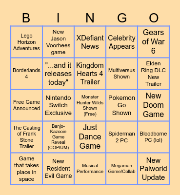 Summer Games Fest 2024 Bingo Card