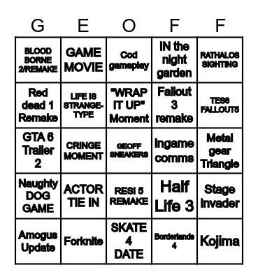 Summer Game Fest Bingo Card