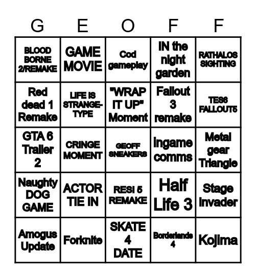 Summer Game Fest Bingo Card