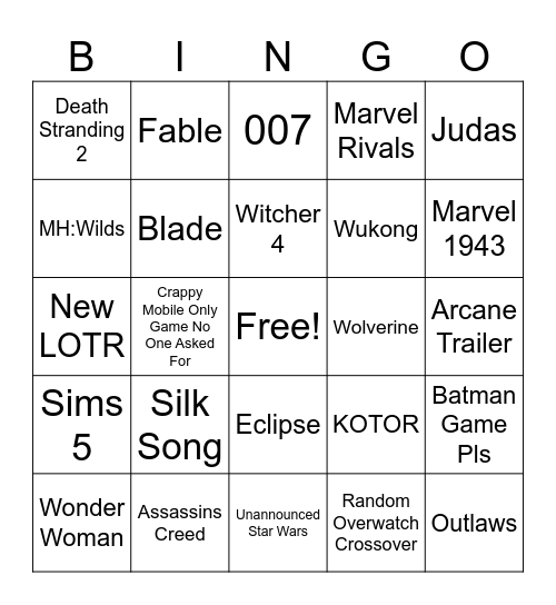 SGF Bingo Card