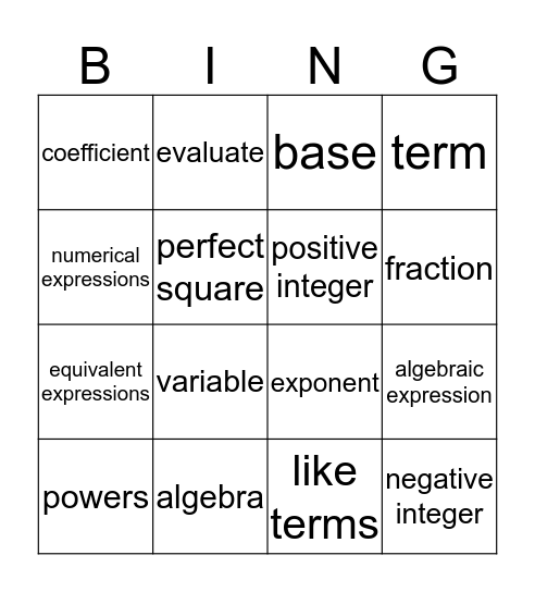 CHAPTER 6 MATH BINGO Card