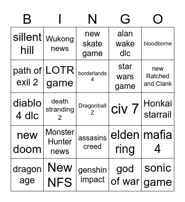 SUMMER GAME FEST Bingo Card