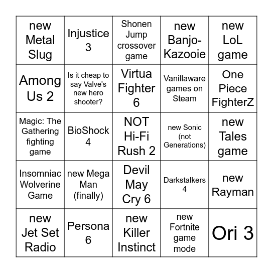 SGF (Xbox included) Bingo Card