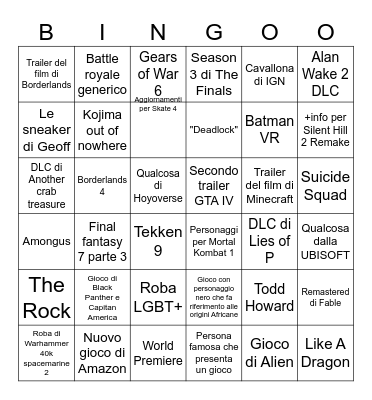 Summer Game Fest Bingo Card