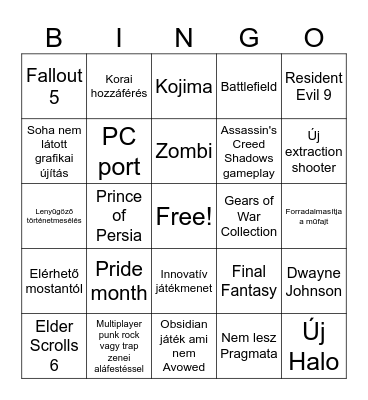 Summer Game Fest Bingo Card