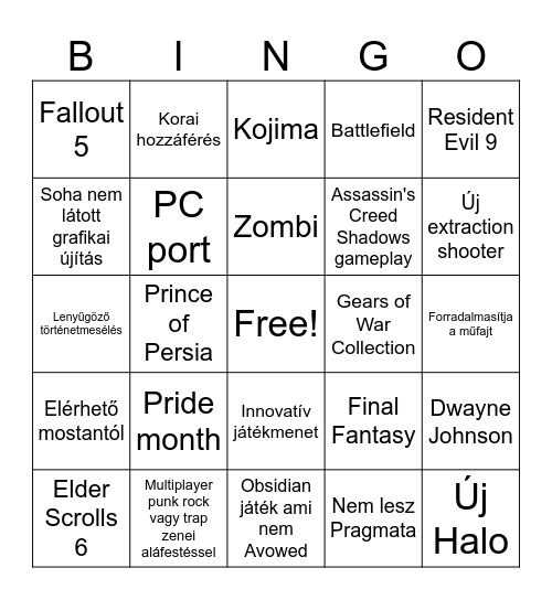 Summer Game Fest Bingo Card