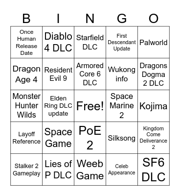 Summer Games Fest Bingo Card