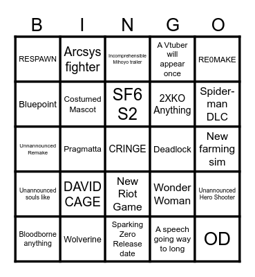 Summer Games Fest Bingo Card