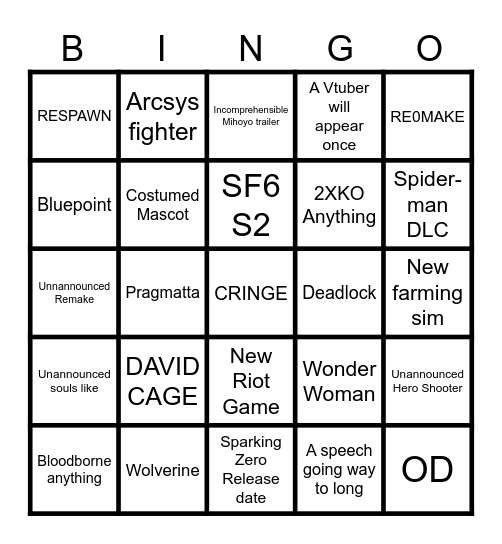 Summer Games Fest Bingo Card