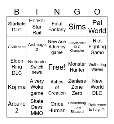 Summer Game Fest 2024 Bingo Card