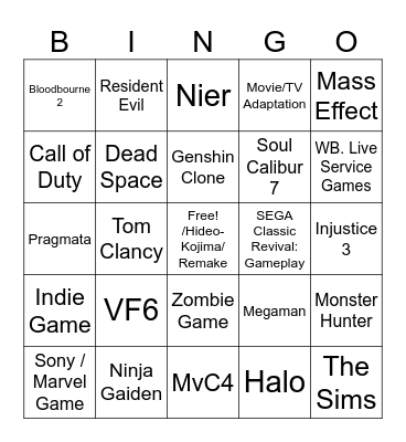 Summer Game Fest (Crybaby Sheet) Bingo Card