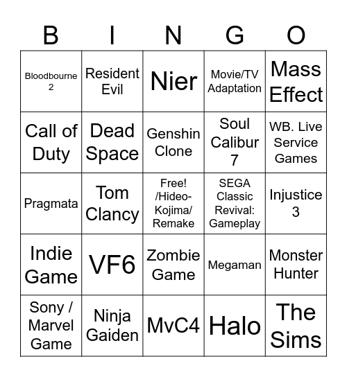 Summer Game Fest (Crybaby Sheet) Bingo Card