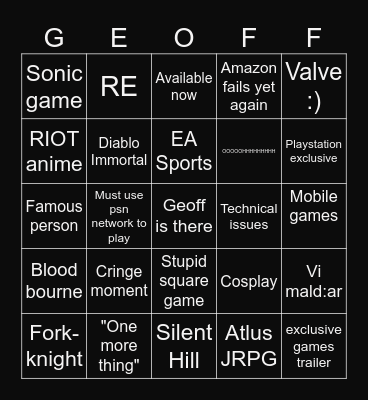 Summer Game Fest Bingo Card