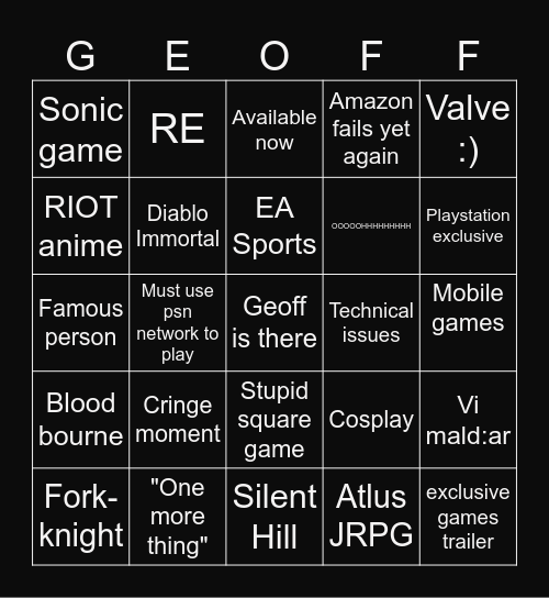 Summer Game Fest Bingo Card