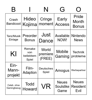 Summer Game Fest 2024 Bingo Card