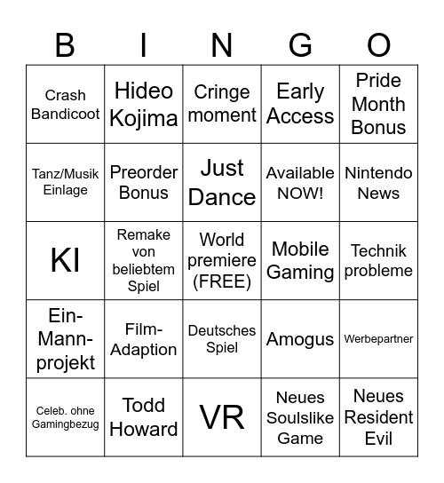 Summer Game Fest 2024 Bingo Card