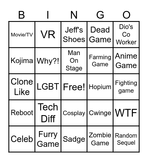 Summer Game Fest Bingo Card