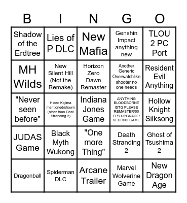 Summer Game Fest Bingo Card