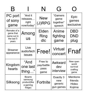 Summer Game Fest Bingo Card