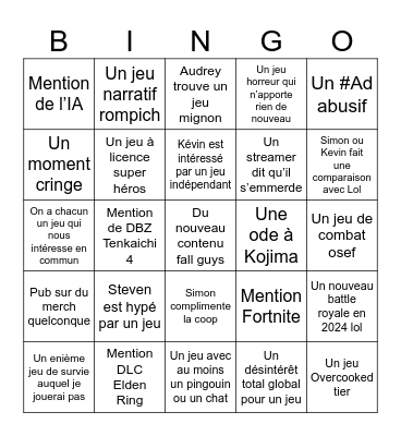 Summer Game Fest Bingo Card