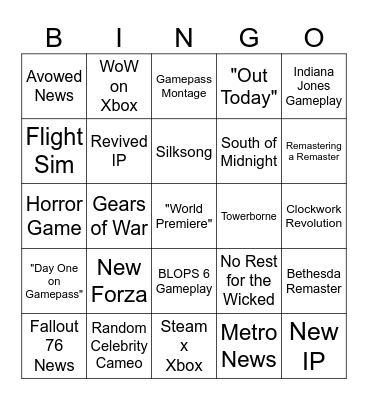 Xbox 2024 Bingo Card