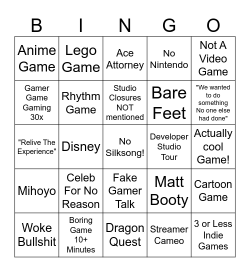 Summer Game Fest Bingo Card