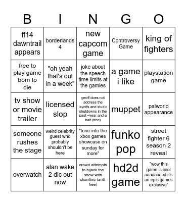 summer games fest 2024 Bingo Card