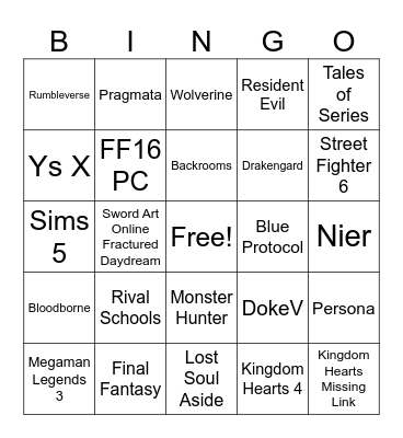 Summer Game Fest Bingo Card