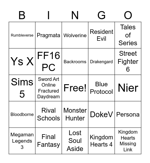 Summer Game Fest Bingo Card