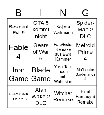 Summer of Games Bingo Card