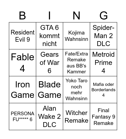 Summer of Games Bingo Card