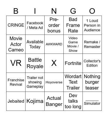 SUMMER GAME FEST BINGO CARD Bingo Card