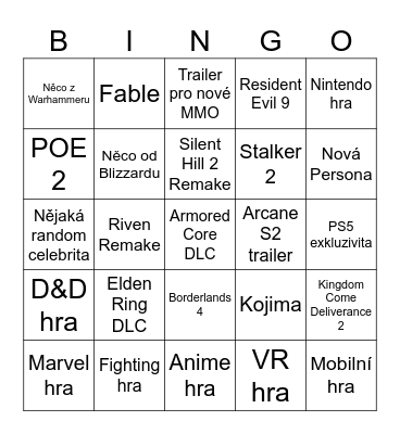 Summer Game Fest Bingo Card