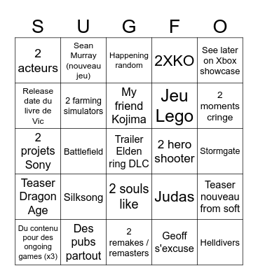 Summer Game Fest Bingo Card