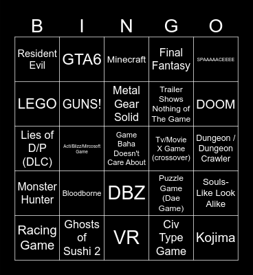 Summer Game Fest Bingo 2024 Bingo Card