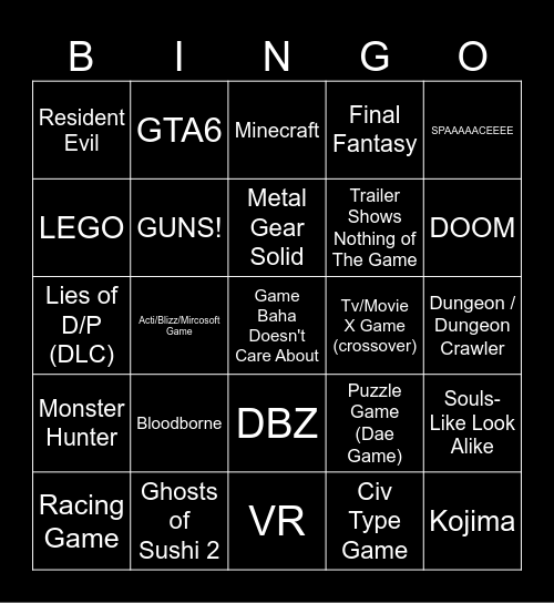 Summer Game Fest Bingo 2024 Bingo Card