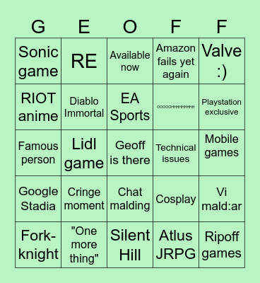 Summer Game Fest Bingo Card