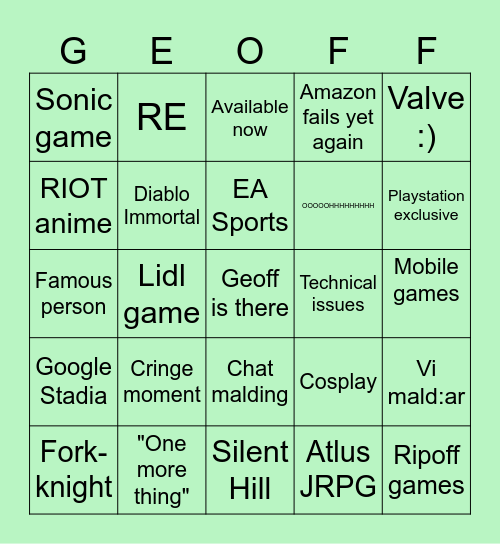 Summer Game Fest Bingo Card