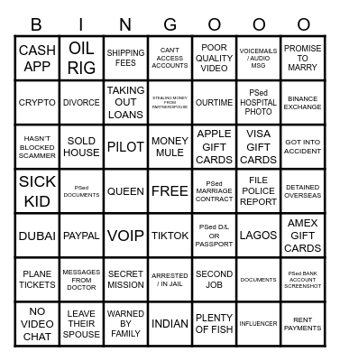 SCAMFISH BINGO Card