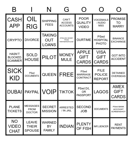 SCAMFISH BINGO Card