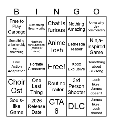 Summer Game Fest Bingo Card