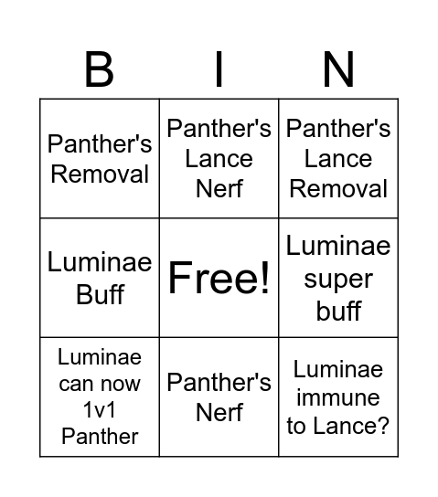 Mecha BREAK SGF Bingo Card