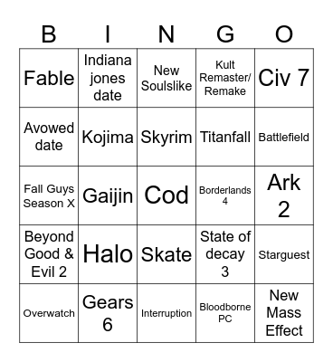 Summer game fest 2024 Bingo Card